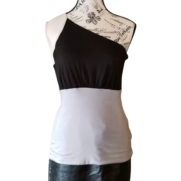 NWT Lux & Luster one shoulder color block tank top two tone - Picture 7 of 8